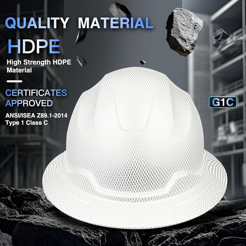 SAFEBUILDER SBD-G1C Construction Full Brim Safety Helmet HDPE Hard Hat Vented Hardhats Sunshade Carbon Fiber Pattern Industrial Work Certified ANSI/ISEA Z89.1 - Image 4